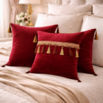 Perna decorativa catifea visinie cu ciucuri