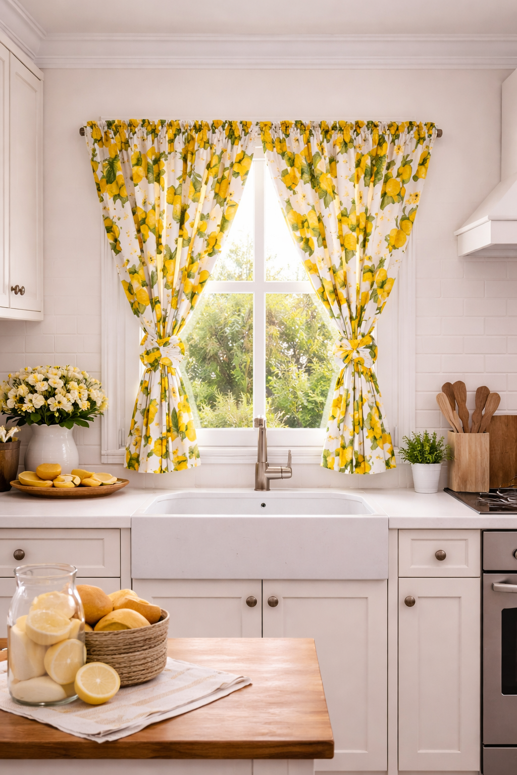 Cheerful lemon curtains in a sunny kitchen Draperie de bumbac cu print Lemon - imagine 1
